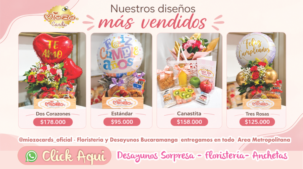 Diseños de desayunos sorpresa más vendidos en Bucaramanga con precios.